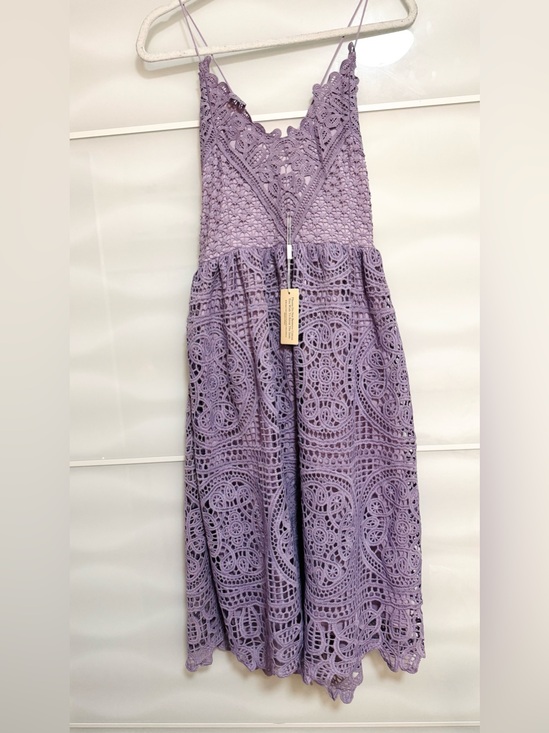 Free People Dresses & Skirts - NWT Two Sisters purple lavender midi lace dress L Crochet boho lace up open back
